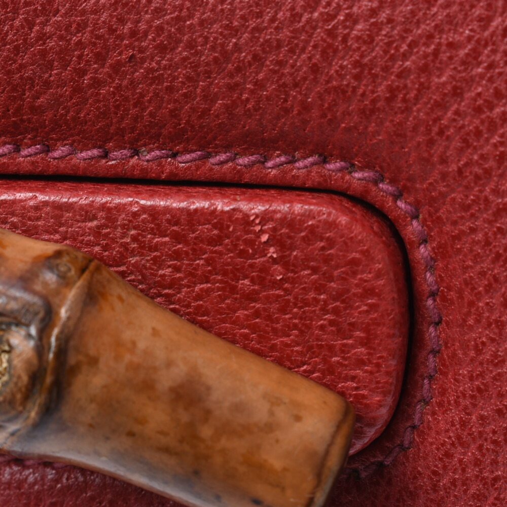 Gucci Bag Handbag Handle Bamboo Pigskin Red Top - Picture 10 of 11